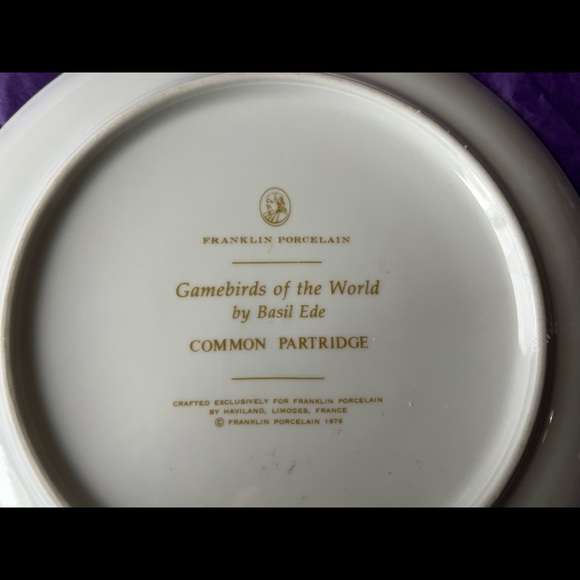 Gamebirds of the World Franklin Porcelain Basil Ede COMMON PARTRIDGE Deco Plate - Picture 9 of 9